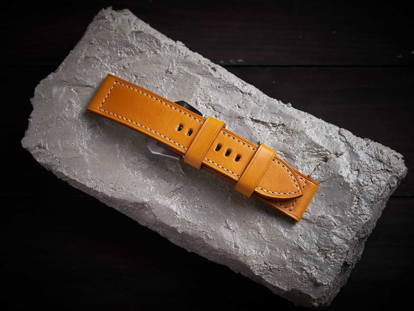 Albicocca yellow veg tan leather Panerai strap. Customizable size and details.-2 Moons Leather