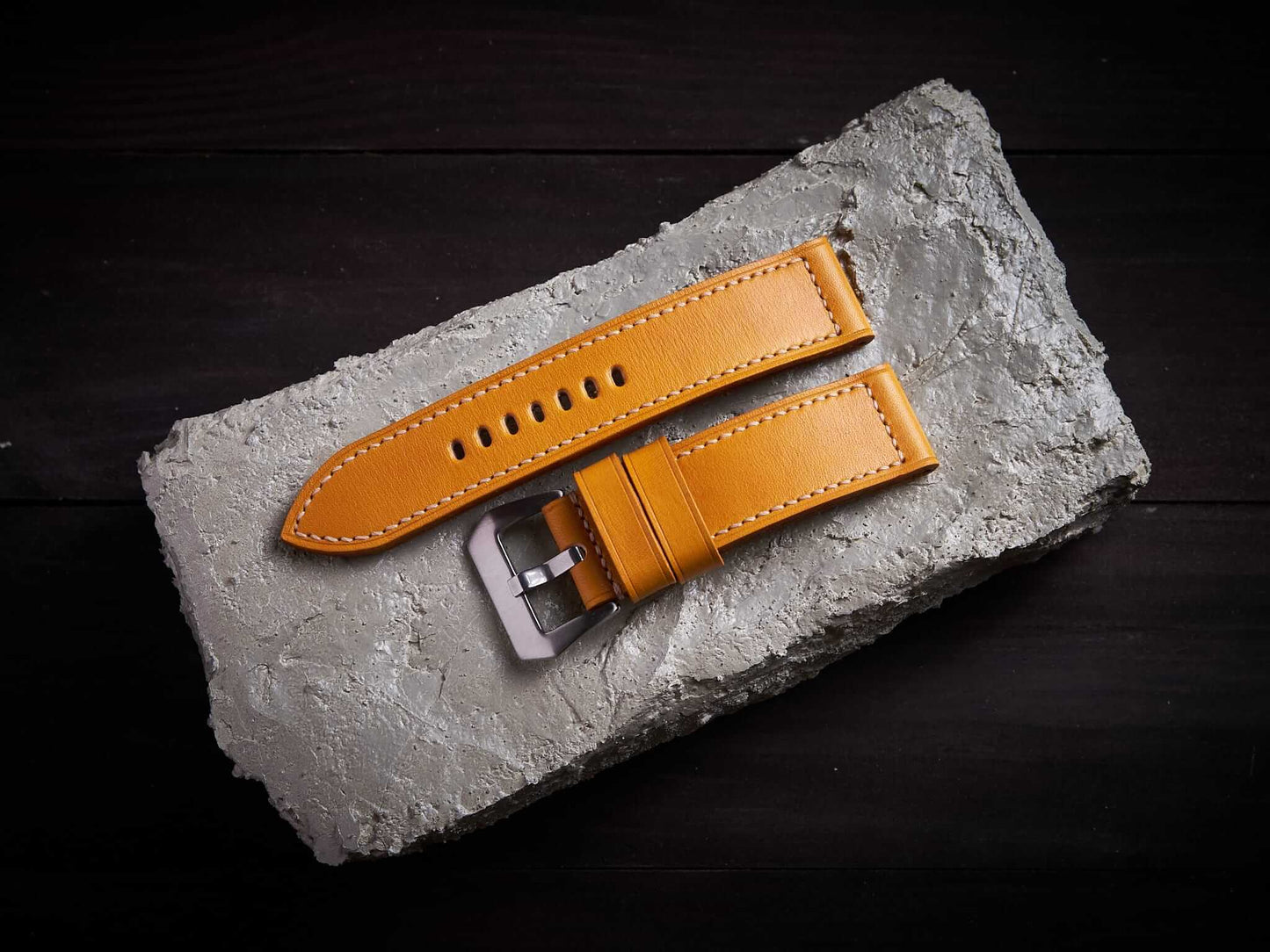 Albicocca yellow veg tan leather Panerai strap. Customizable size and details.-2 Moons Leather