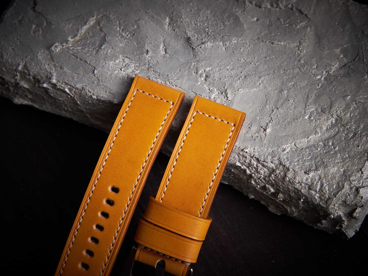Albicocca yellow veg tan leather Panerai strap. Customizable size and details.-2 Moons Leather
