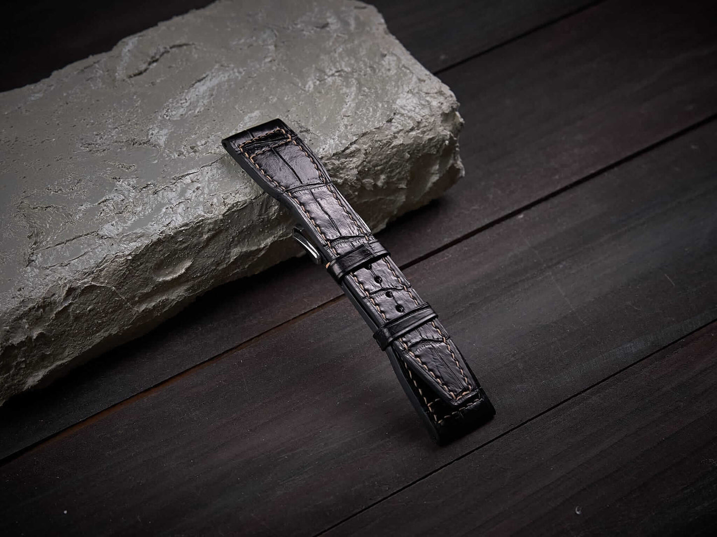 Black alligator leather pilot strap. Customizable IWC strap.-2 Moons Leather
