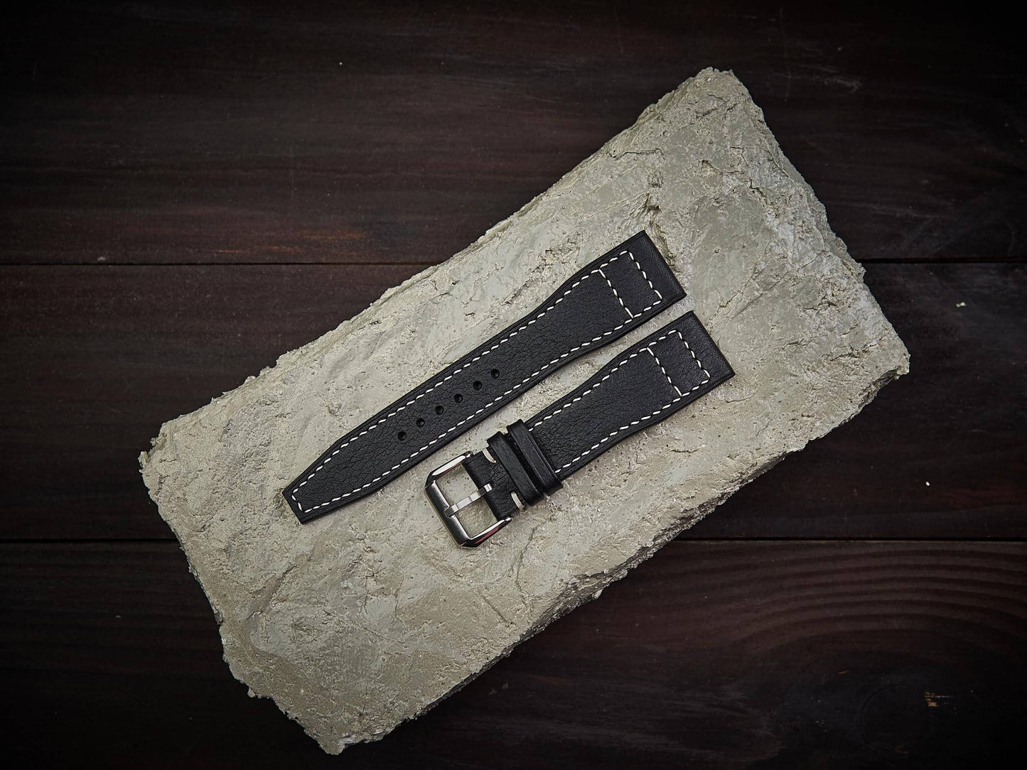 Black vachetta leather pilot strap. Customizable IWC strap.-2 Moons Leather