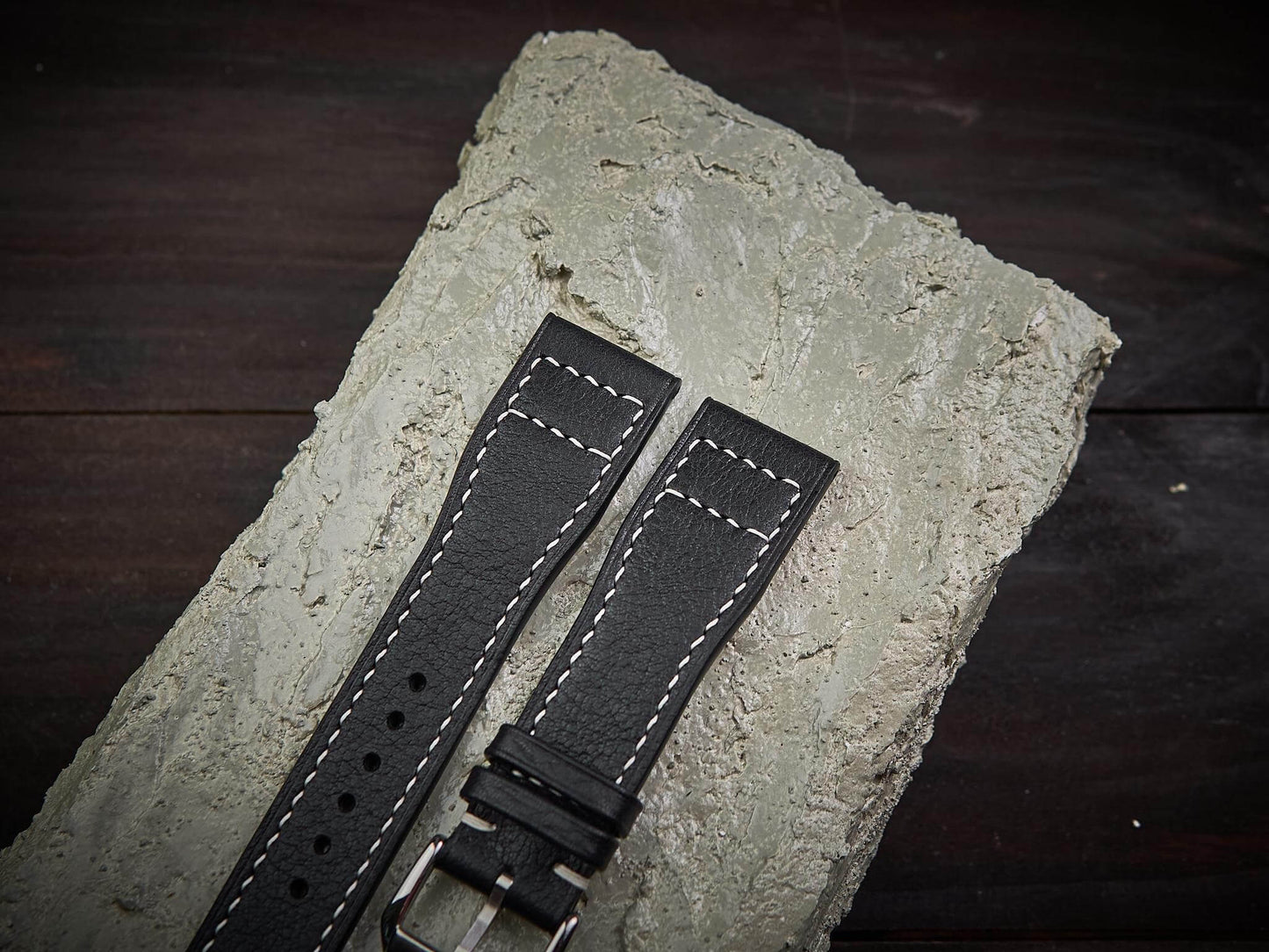 Black vachetta leather pilot strap. Customizable IWC strap.-2 Moons Leather