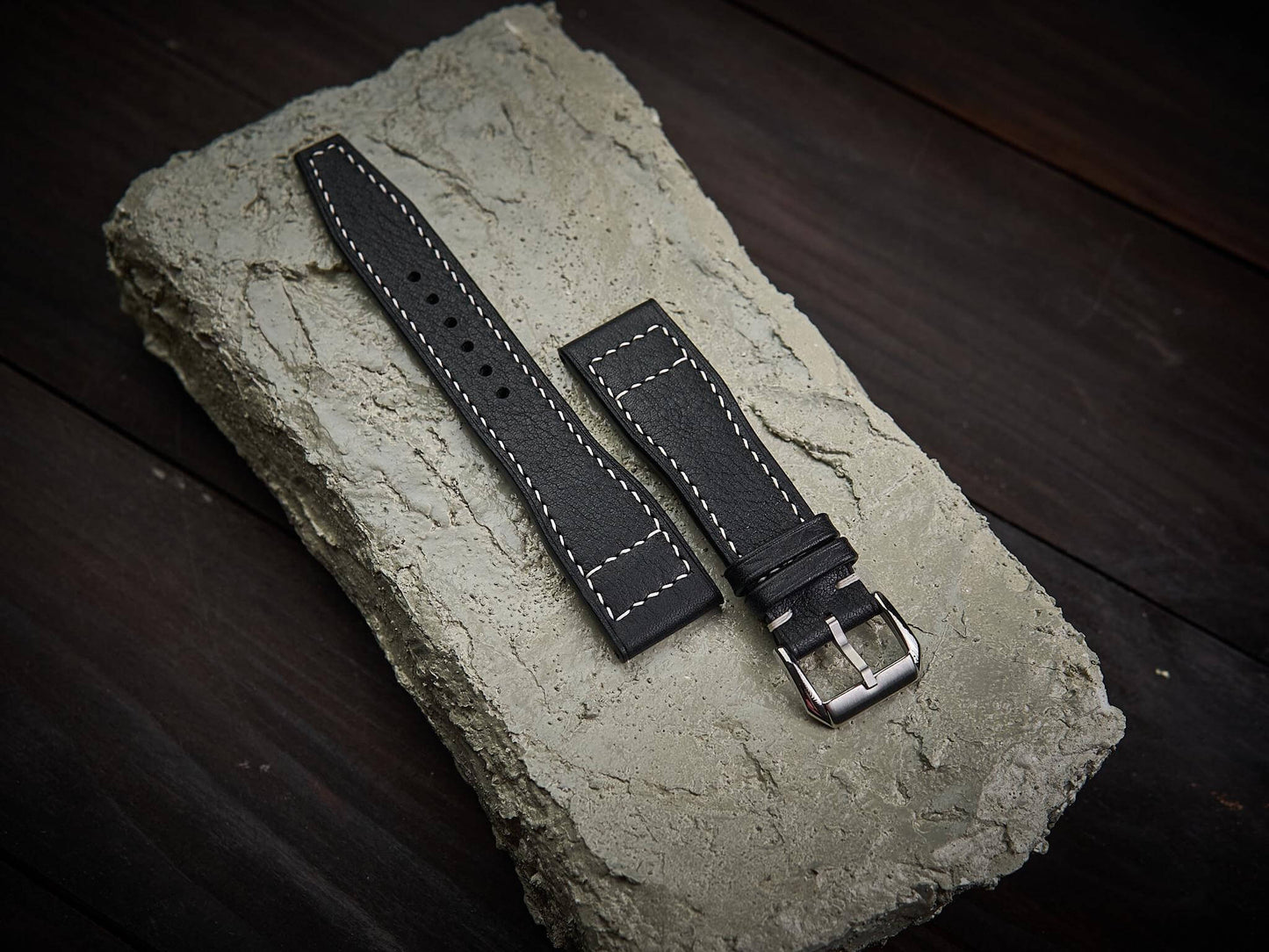 Black vachetta leather pilot strap. Customizable IWC strap.-2 Moons Leather