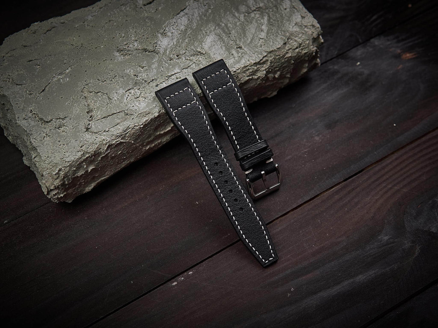 Black vachetta leather pilot strap. Customizable IWC strap.-2 Moons Leather