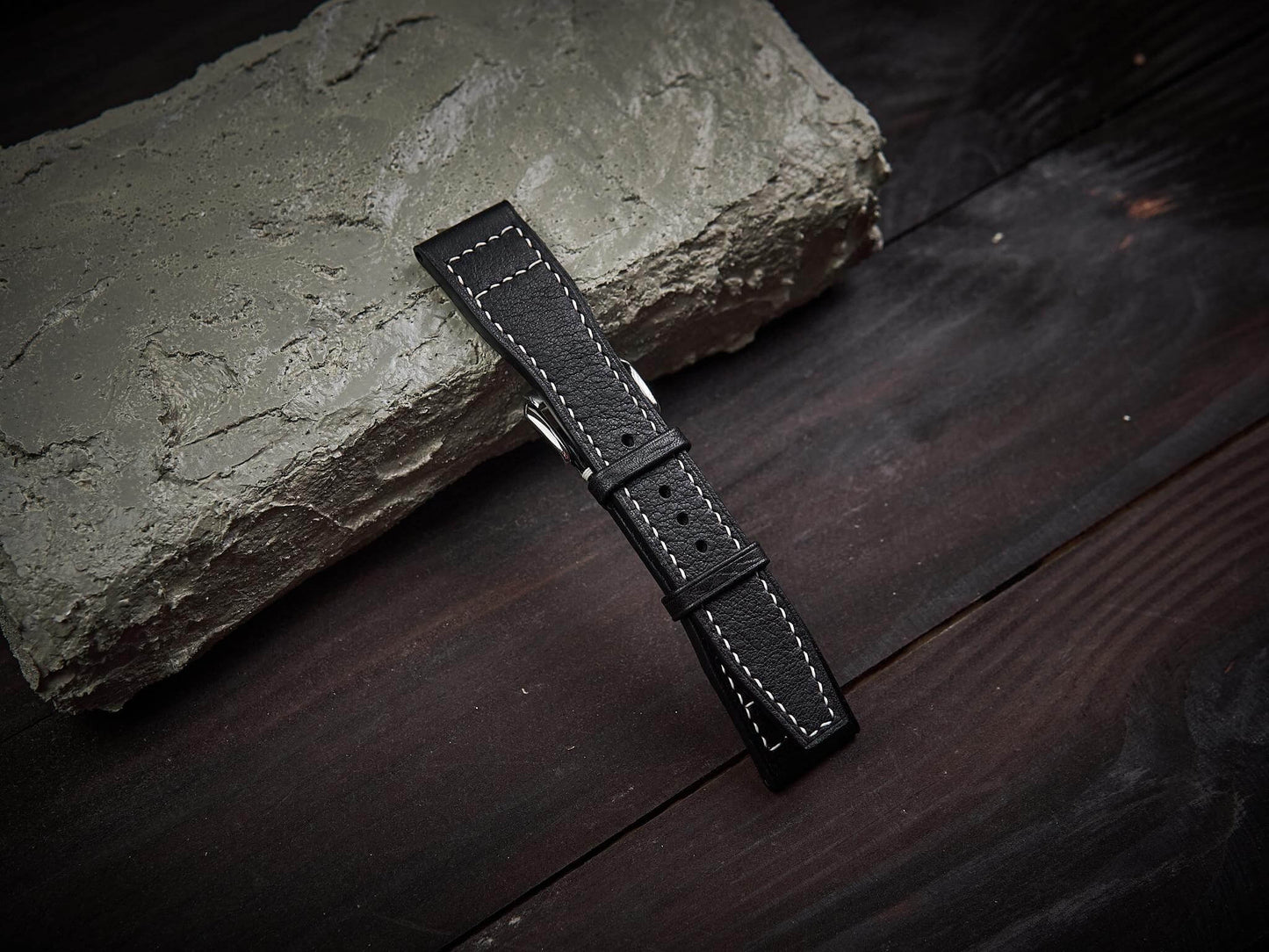 Black vachetta leather pilot strap. Customizable IWC strap.-2 Moons Leather