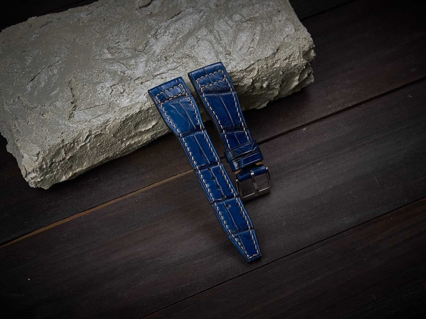 Blue alligator leather pilot strap. Customizable IWC strap.-2 Moons Leather