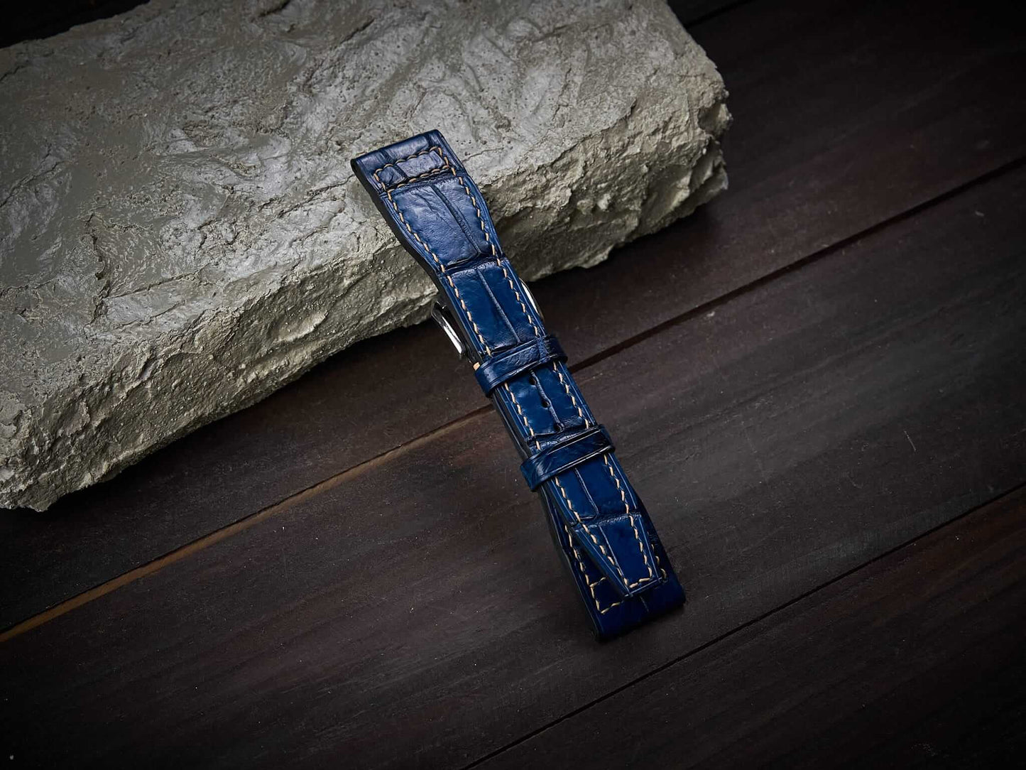 Blue alligator leather pilot strap. Customizable IWC strap.-2 Moons Leather