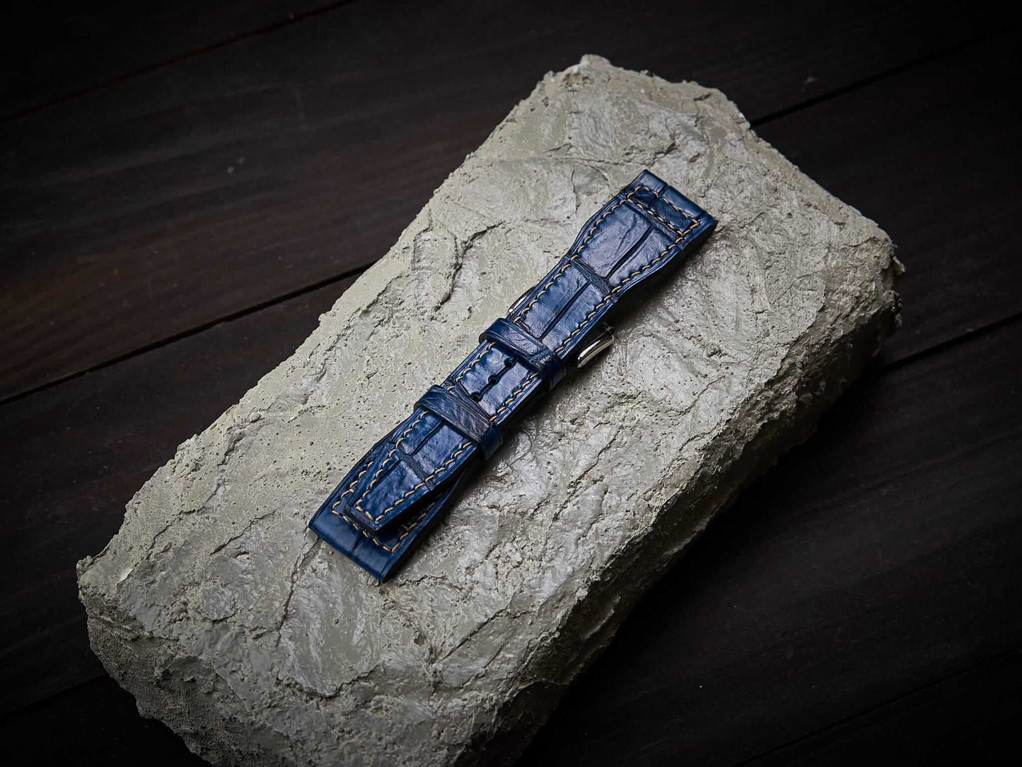 Blue alligator leather pilot strap. Customizable IWC strap.-2 Moons Leather