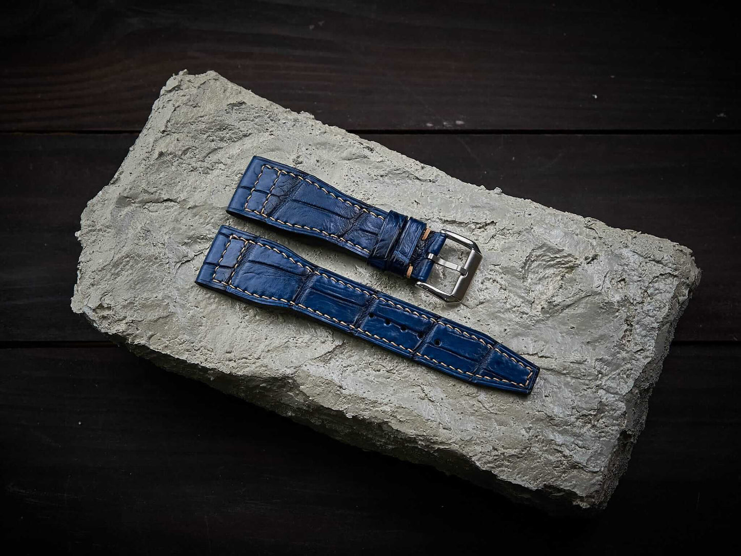 Blue alligator leather pilot strap. Customizable IWC strap.-2 Moons Leather