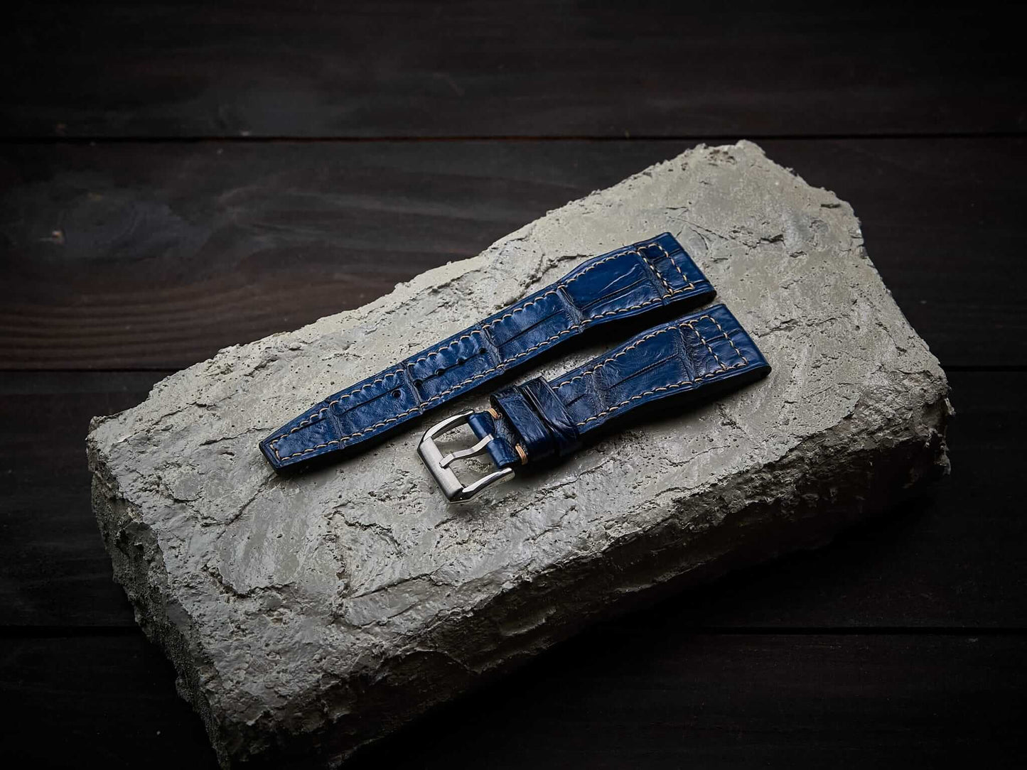 Blue alligator leather pilot strap. Customizable IWC strap.-2 Moons Leather