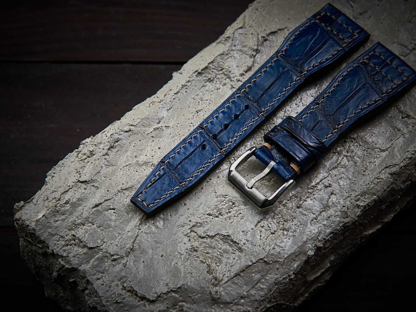 Blue alligator leather pilot strap. Customizable IWC strap.-2 Moons Leather