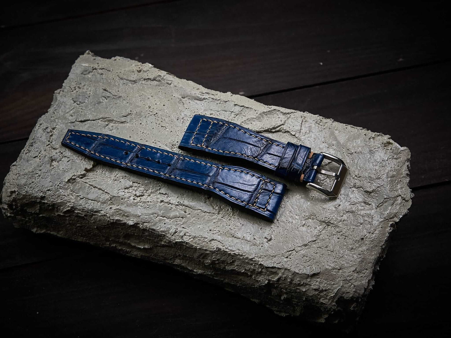 Blue alligator leather pilot strap. Customizable IWC strap.-2 Moons Leather