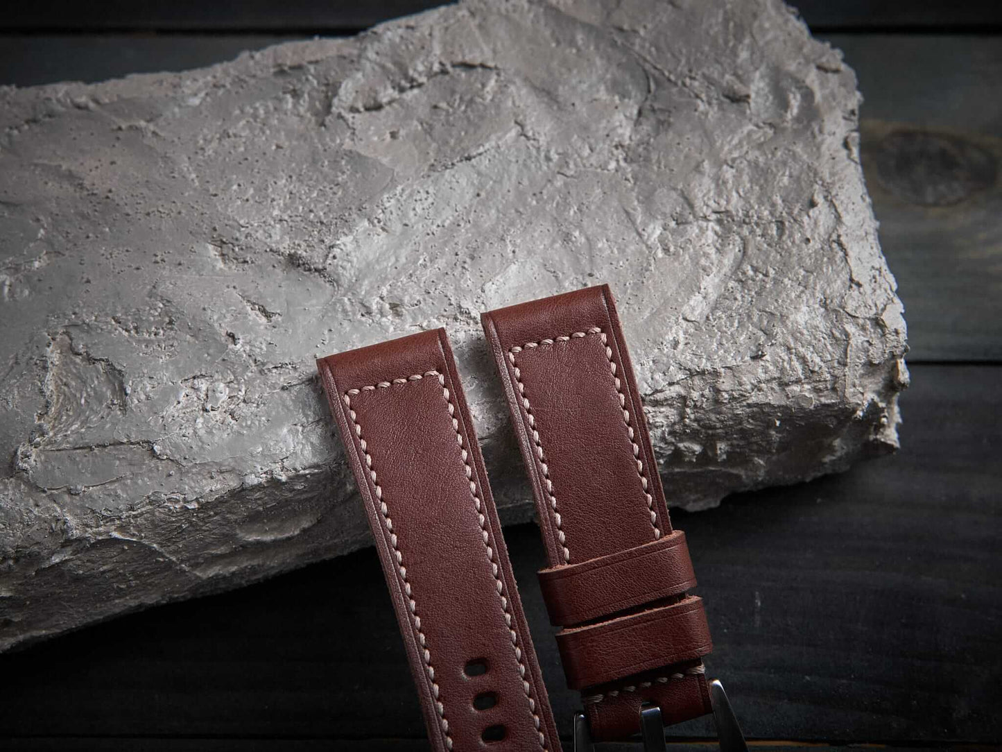 Brown vachetta leather Panerai strap. Customizable size and details.-2 Moons Leather
