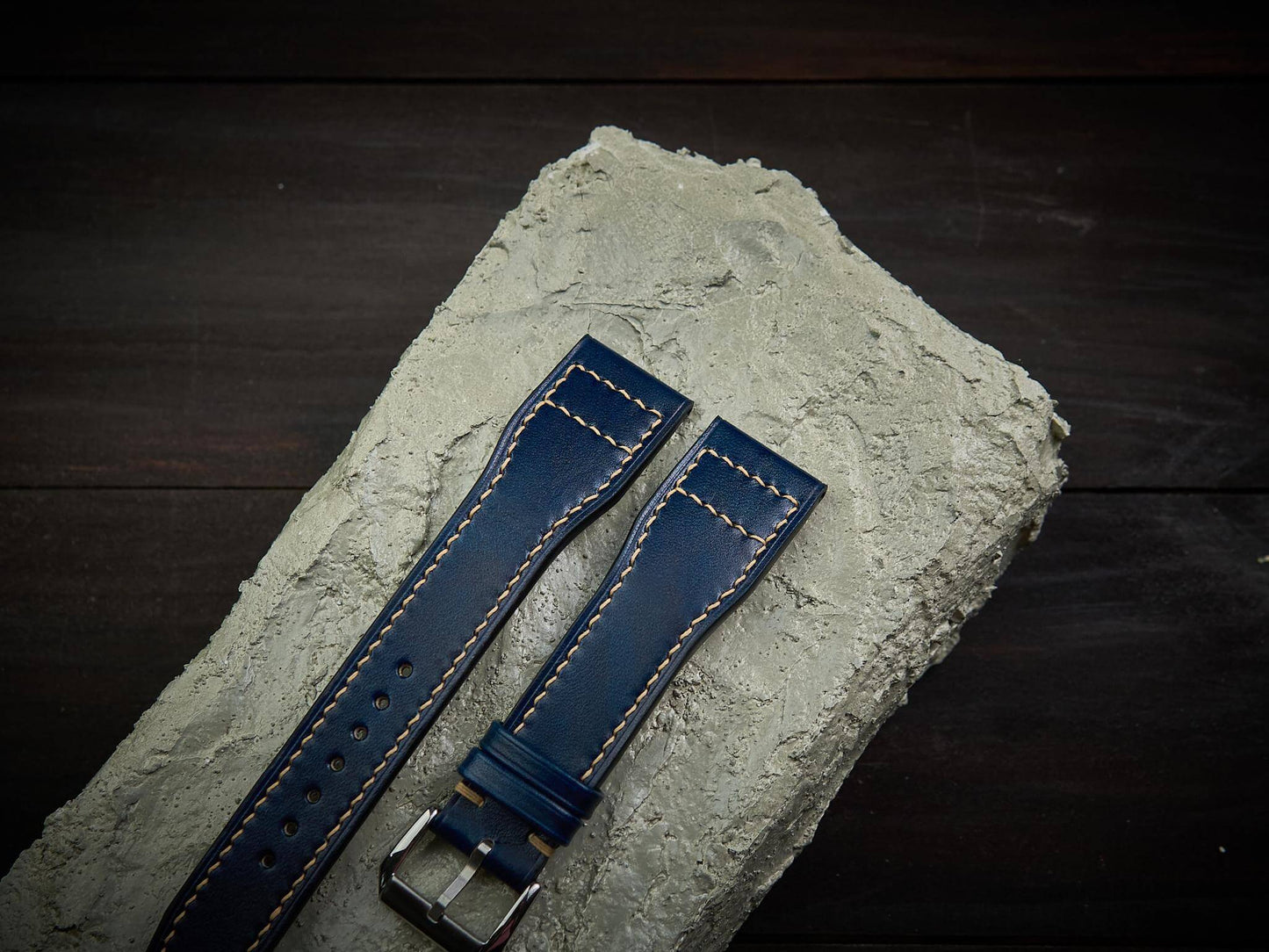 Dark blue tan leather pilot strap. Customizable IWC strap.-2 Moons Leather
