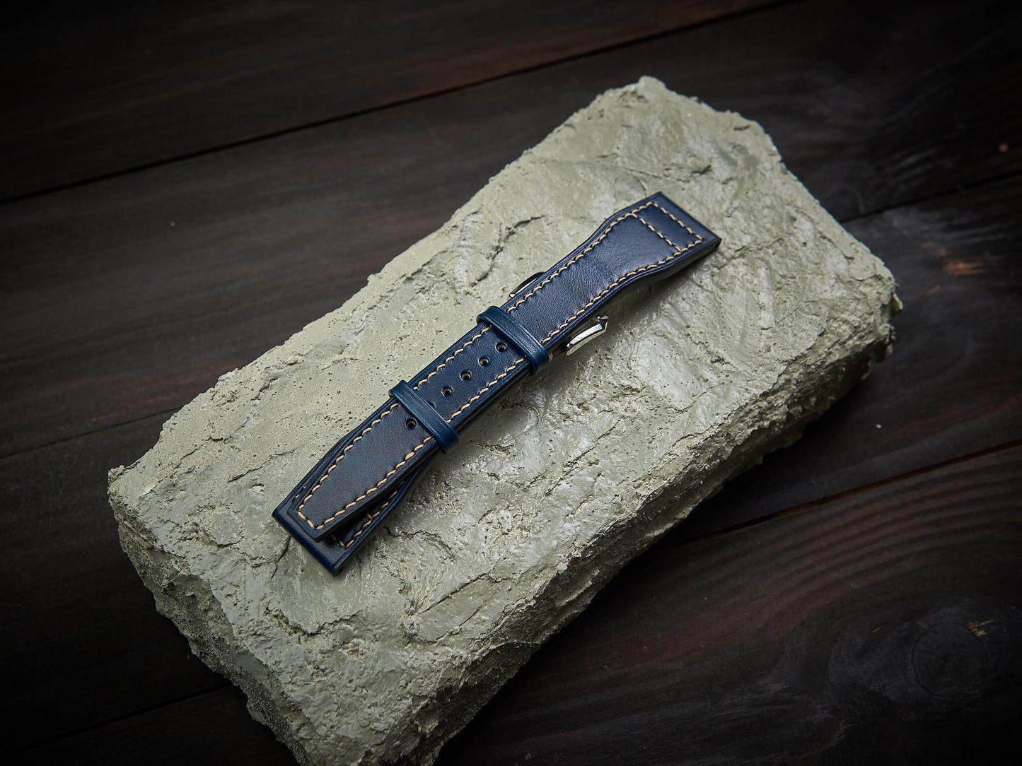 Dark blue tan leather pilot strap. Customizable IWC strap.-2 Moons Leather