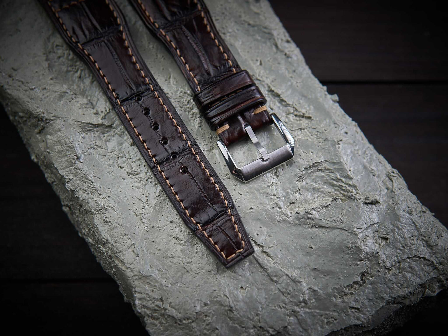 Brown alligator leather pilot strap. Customizable IWC strap.-2 Moons Leather