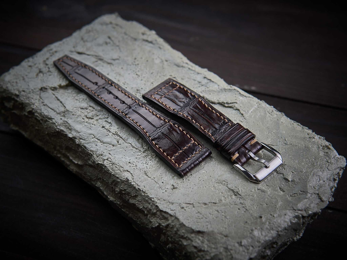 Brown alligator leather pilot strap. Customizable IWC strap.-2 Moons Leather