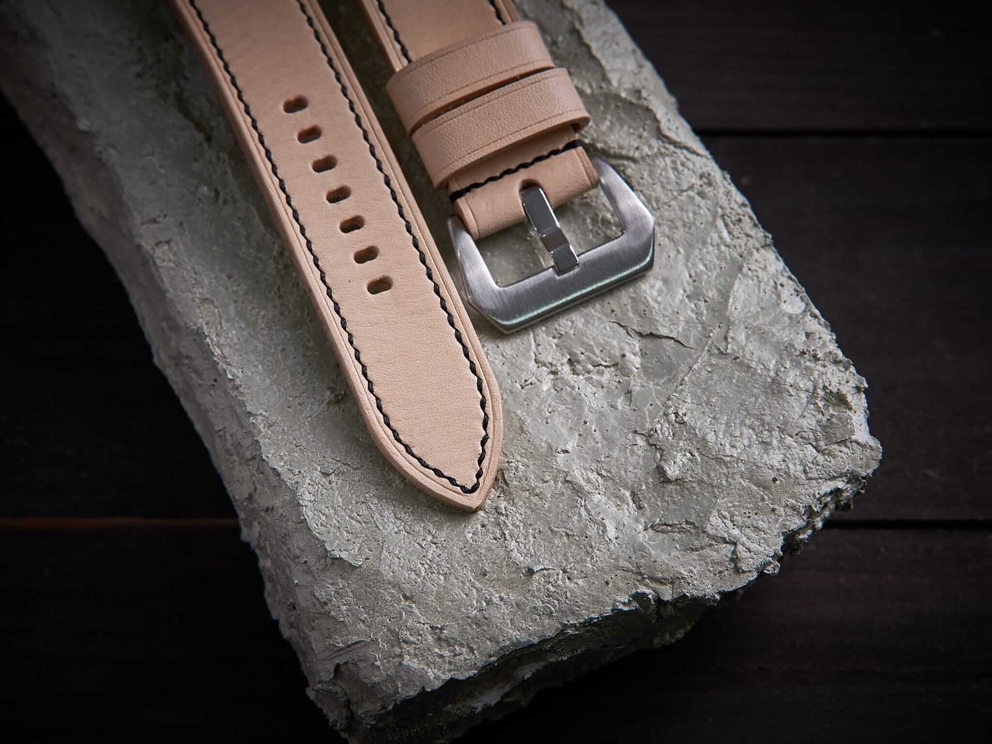 Natural veg tan leather Panerai strap. Customizable size and details.-2 Moons Leather