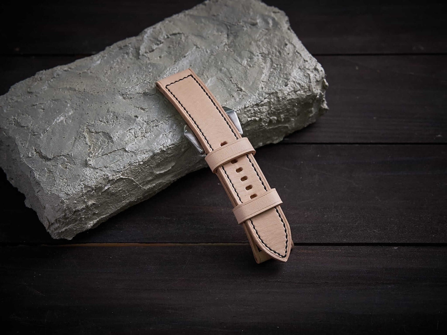 Natural veg tan leather Panerai strap. Customizable size and details.-2 Moons Leather