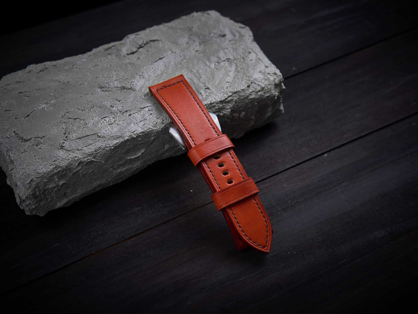Orange veg tan leather Panerai strap. Customizable size and details.-2 Moons Leather