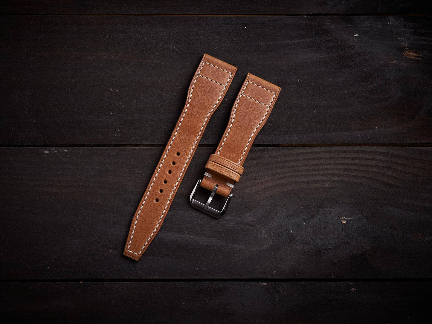 Tan brown vachetta leather pilot strap. Customizable IWC strap.-2 Moons Leather