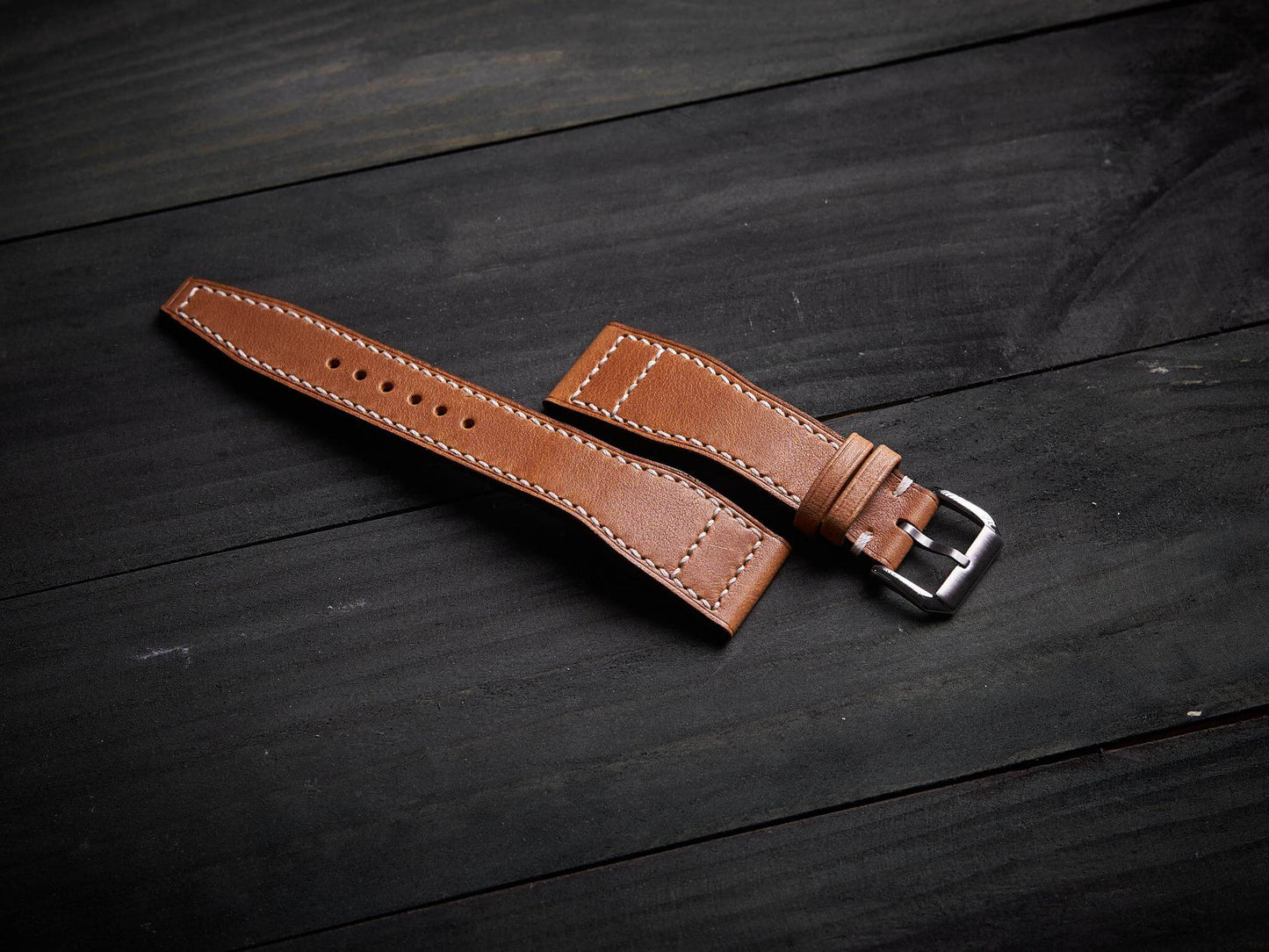 Tan brown vachetta leather pilot strap. Customizable IWC strap.-2 Moons Leather