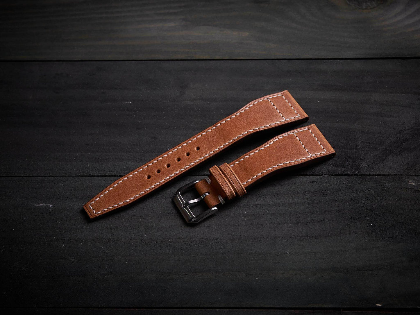 Tan brown vachetta leather pilot strap. Customizable IWC strap.-2 Moons Leather