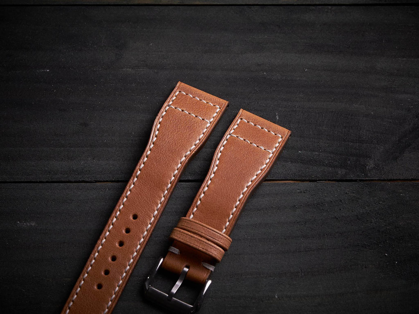 Tan brown vachetta leather pilot strap. Customizable IWC strap.-2 Moons Leather