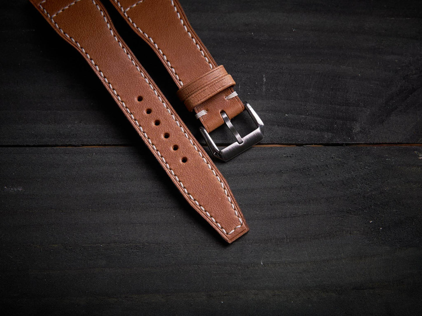 Tan brown vachetta leather pilot strap. Customizable IWC strap.-2 Moons Leather
