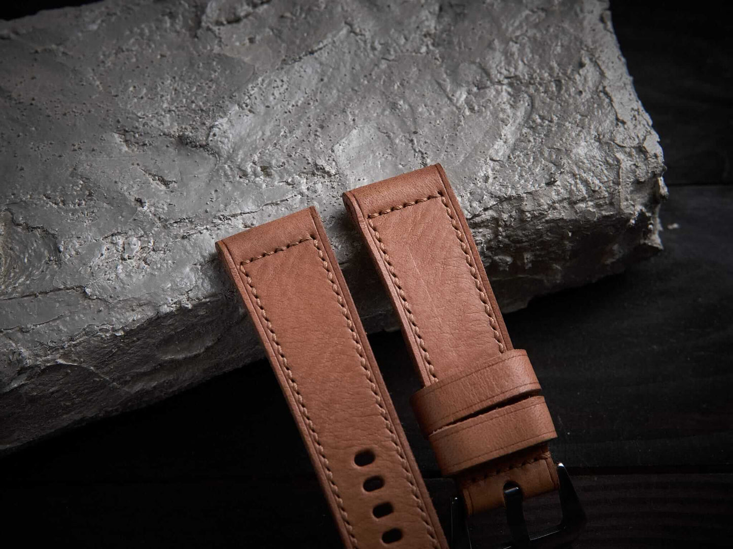 Tan brown buttero leather Panerai strap. Customizable size and details.-2 Moons Leather