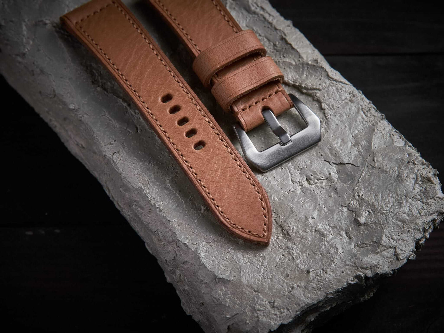 Tan brown buttero leather Panerai strap. Customizable size and details.-2 Moons Leather