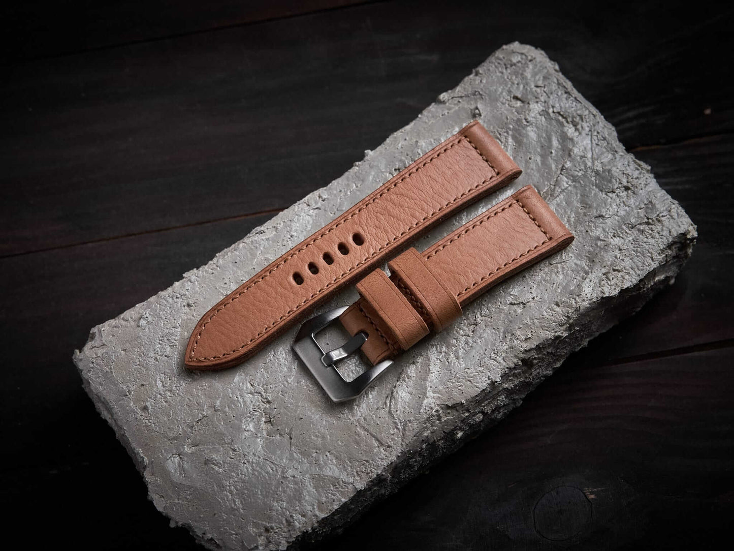 Tan brown buttero leather Panerai strap. Customizable size and details.-2 Moons Leather