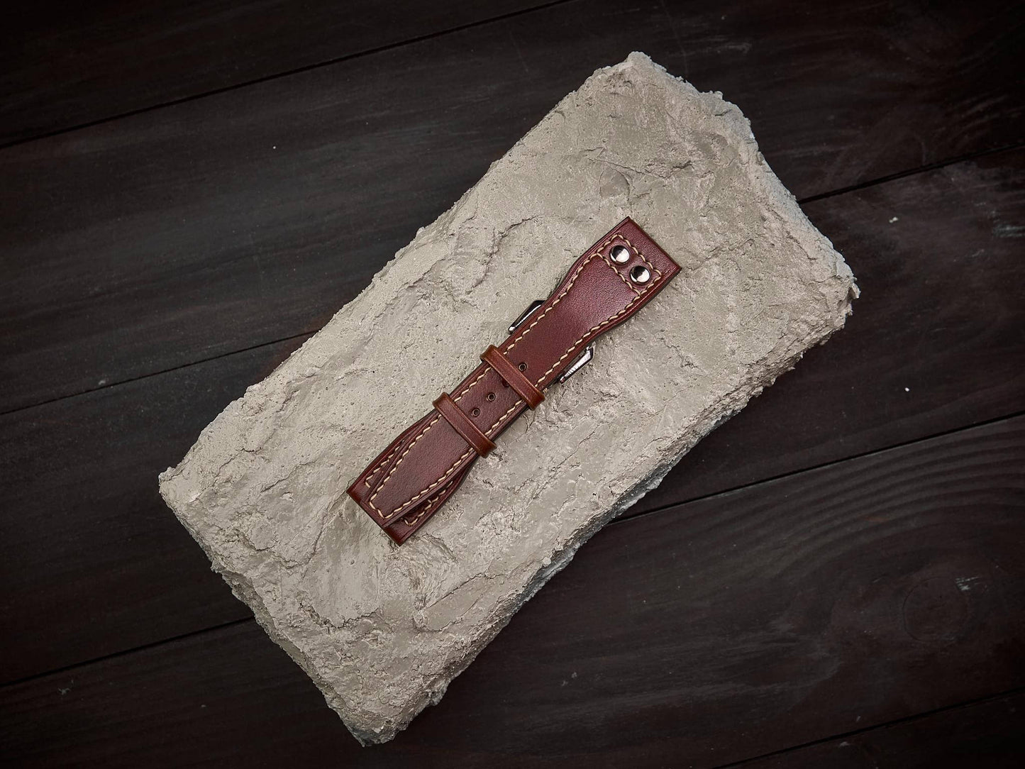 Tan brown veg tan leather rivet pilot strap. Customizable IWC strap.-2 Moons Leather