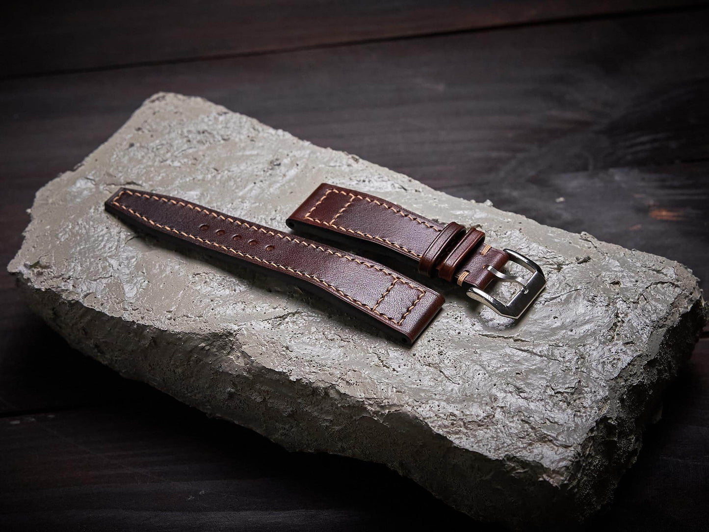Tan brown veg tan leather pilot strap. Customizable IWC strap.-2 Moons Leather