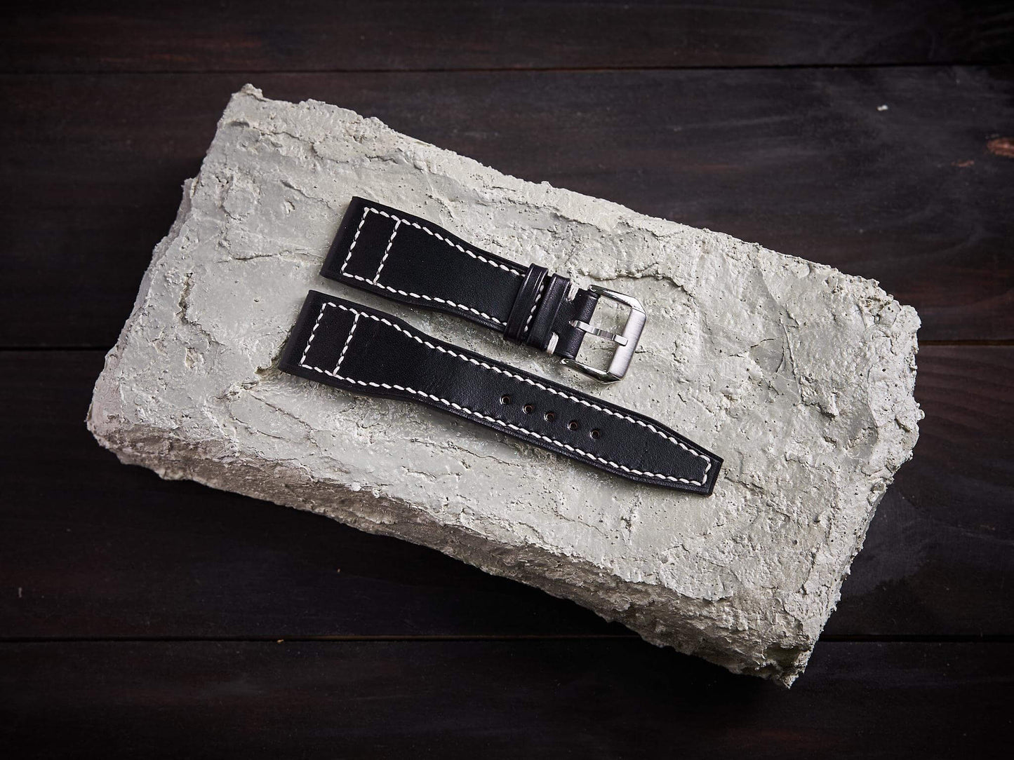 Black veg tan leather pilot strap. Customizable IWC strap.-2 Moons Leather