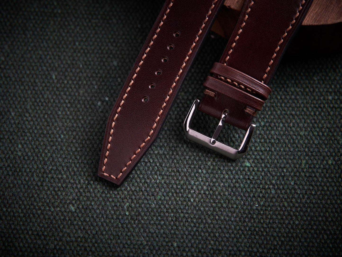Dark brown veg tan leather rivet pilot strap. Customizable IWC strap.-2 Moons Leather