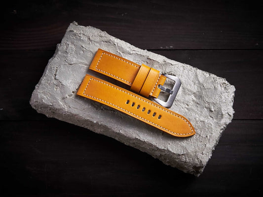 Albicocca yellow veg tan leather Panerai strap. Customizable size and details.-2 Moons Leather