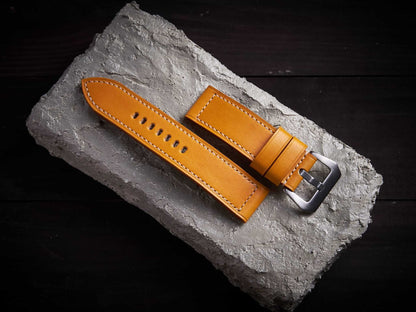 Albicocca yellow veg tan leather Panerai strap. Customizable size and details.-2 Moons Leather