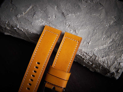 Albicocca yellow veg tan leather Panerai strap. Customizable size and details.-2 Moons Leather