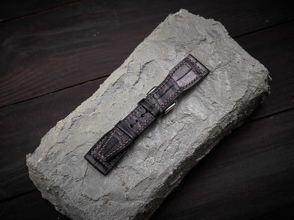 Black alligator leather pilot strap. Customizable IWC strap.-2 Moons Leather