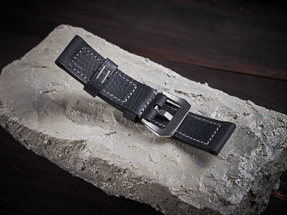 Black buttero leather Panerai strap. Customizable size and details.-2 Moons Leather