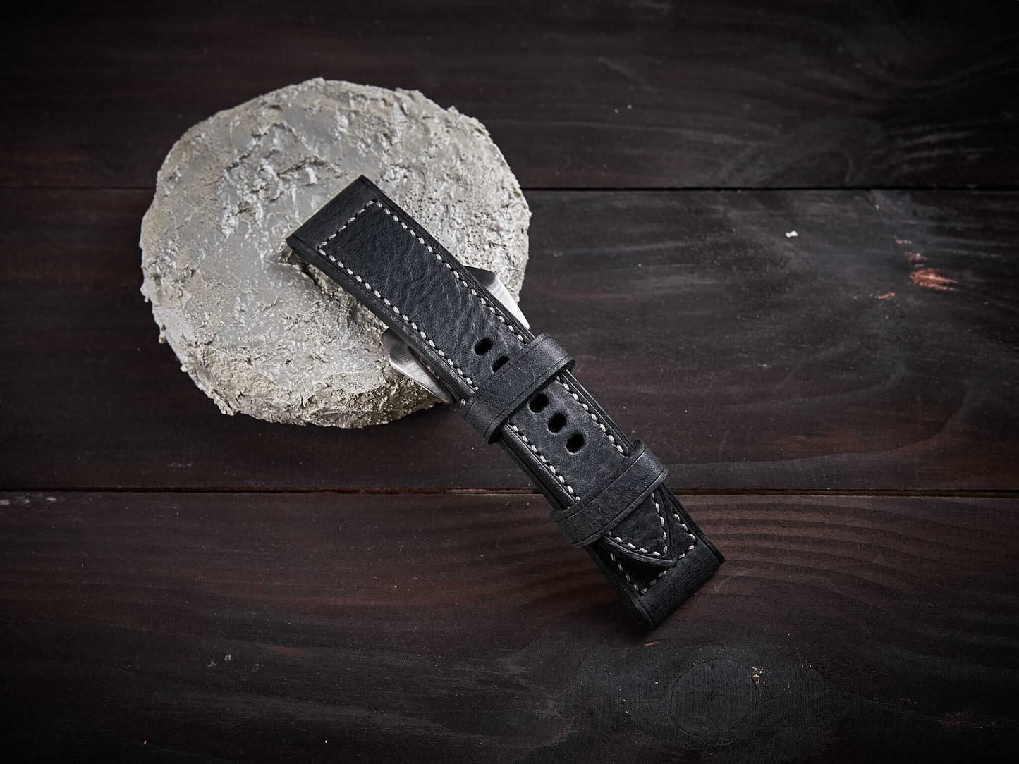 Black buttero leather Panerai strap. Customizable size and details.-2 Moons Leather