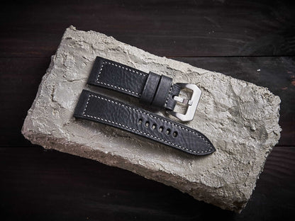 Black buttero leather Panerai strap. Customizable size and details.-2 Moons Leather