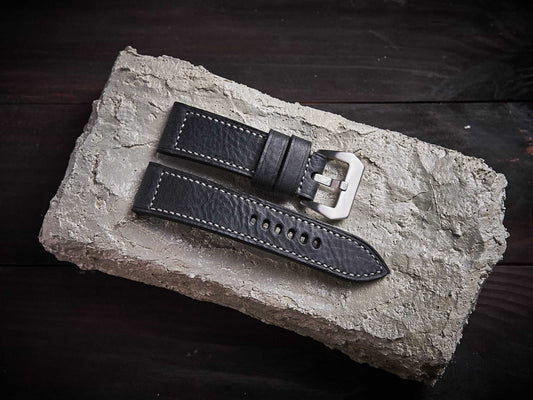 Black buttero leather Panerai strap. Customizable size and details.-2 Moons Leather