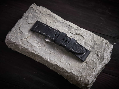 Black buttero leather Panerai strap. Customizable size and details.-2 Moons Leather