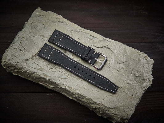 Black vachetta leather pilot strap. Customizable IWC strap.-2 Moons Leather