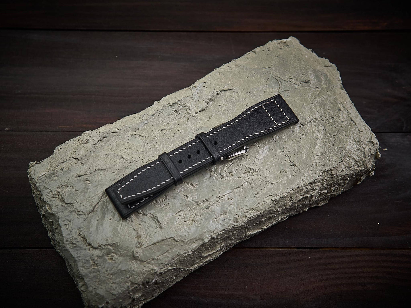 Black vachetta leather pilot strap. Customizable IWC strap.-2 Moons Leather