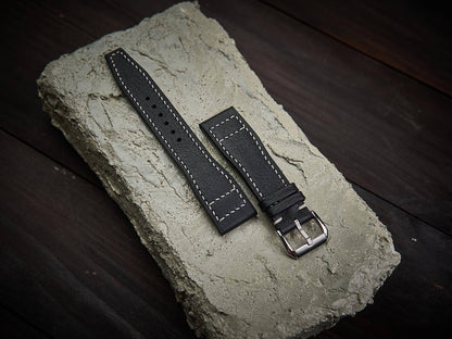 Black vachetta leather pilot strap. Customizable IWC strap.-2 Moons Leather