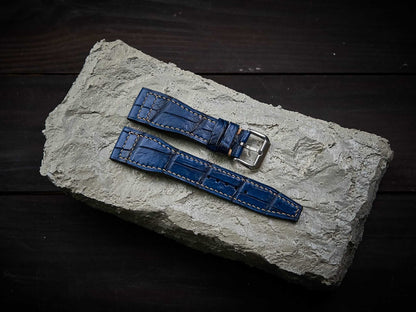 Blue alligator leather pilot strap. Customizable IWC strap.-2 Moons Leather