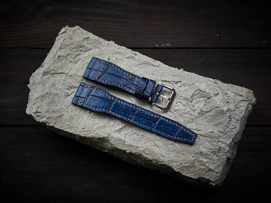Blue alligator leather pilot strap. Customizable IWC strap.-2 Moons Leather